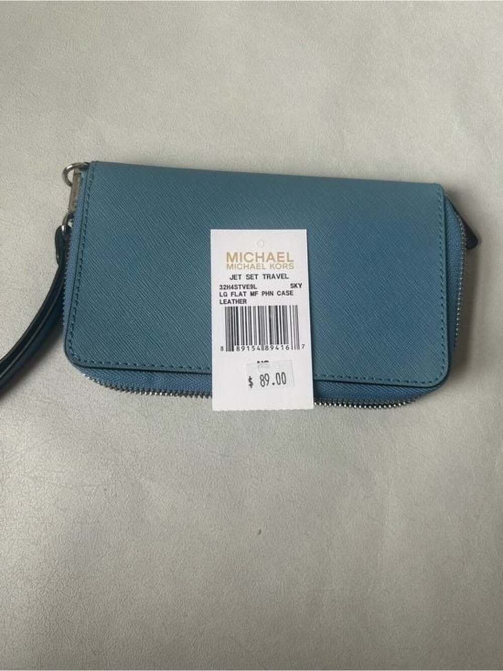 Michael Kors Jet Set Travel Flat Multifunction Phone Case Wristlet Sky Blue - Picture 5 of 6